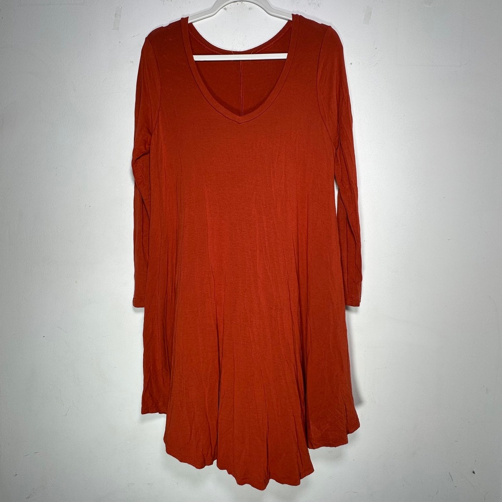 Lollipop Star Rust Orange Long Sleeve V-Neck Swing Tunic Dress 1XL Made in‎ USA